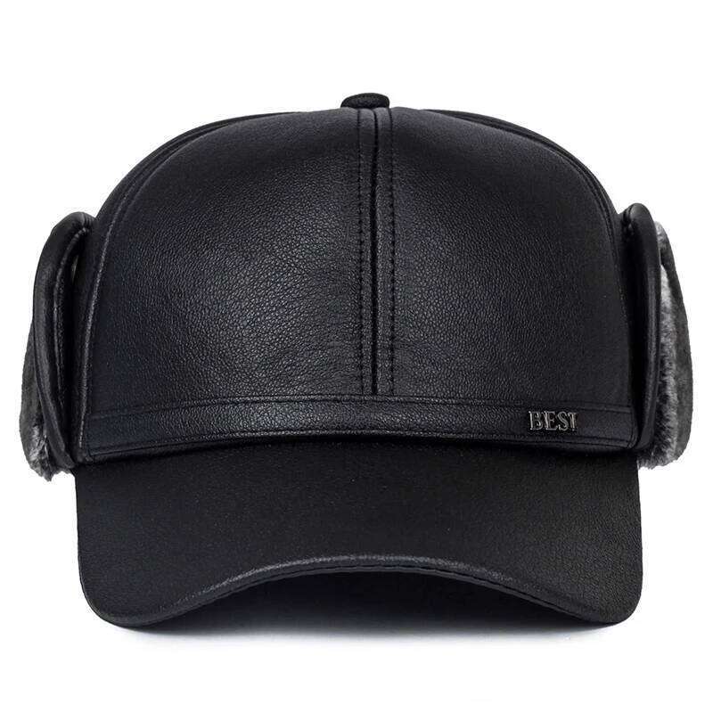 New Men's Imitation Leather Baseball Fashion Ear Protection Cap, Winter Outdoor Warm Hat, Elderly Hat Y260304