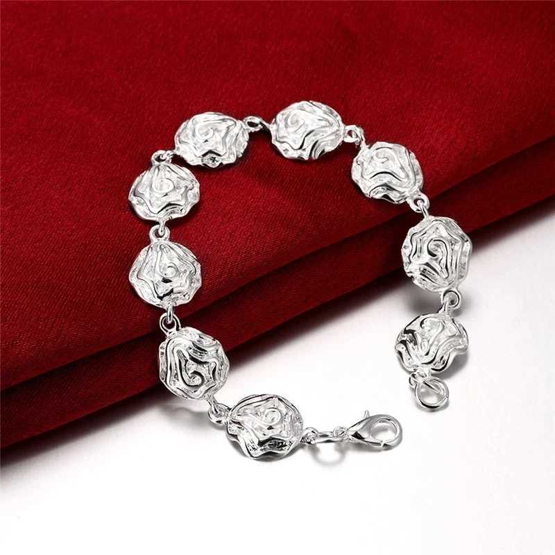 New romantic Rose flower 925 Sterling Silver rings necklaces stud earrings Jewelry set for women Fashion Party gifts H260307 - view 7