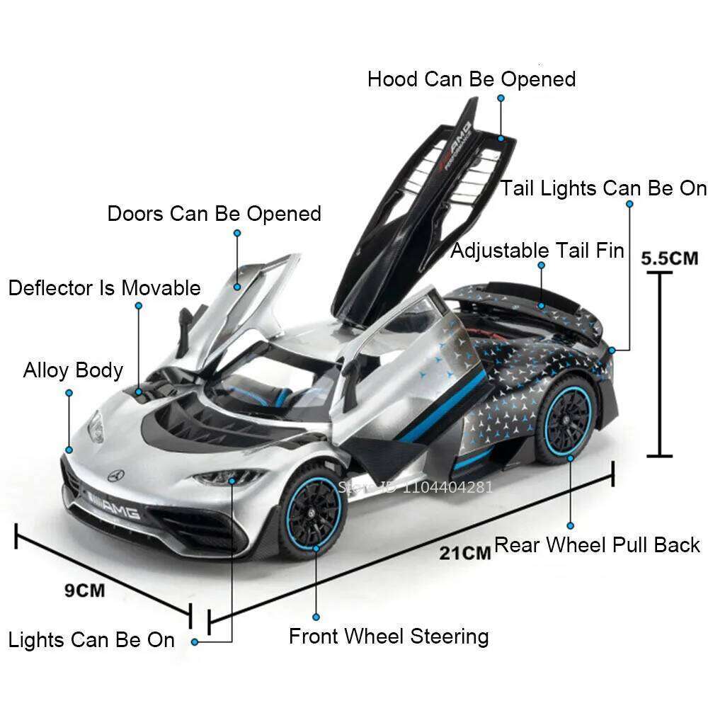 1:24 ONE VISION GT Alloy Sports Car Diecast Model Toys Doors Opened Sound Light Pull Back Metal Vehices for Hobby Ornaments Gift Z260306