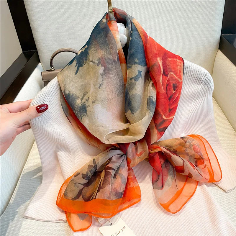 Silk Beach Stoles Women Hijab Scarf Sunscreen Shawl Wraps Ladies Scarves Foulard Beach Stoles Female Large Bandana Echarpe 260302