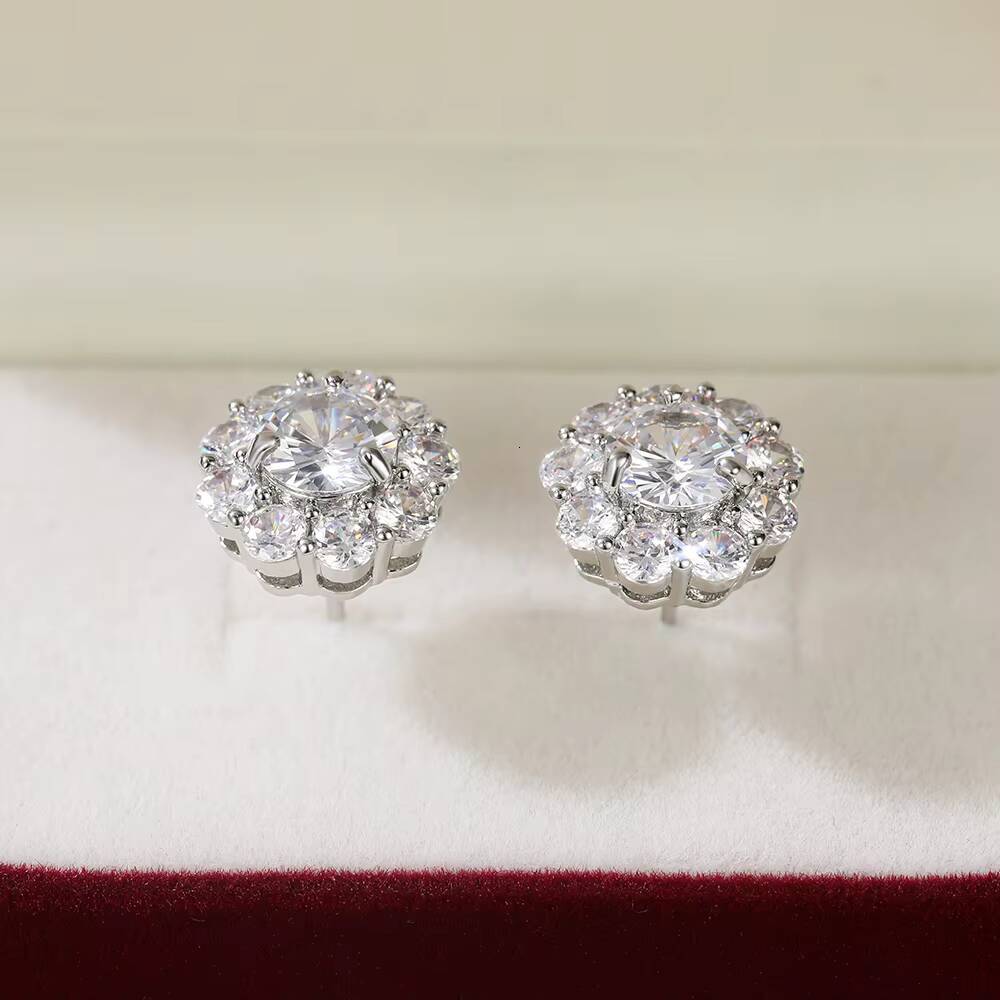 Huitan New Amazing Flower Pure Diamonds moissanite VVS Sweet Earring Girls Dainty Silver Stud Earrings Women Flower
