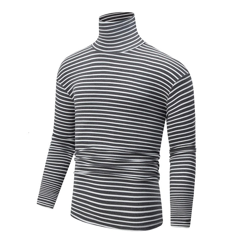 2Piece Mens High Neck Long Sleeved AutumnWinter Striped Youth Casual Sports Comfortable Plus Size Warm Inner Tshirt Trendy 260302