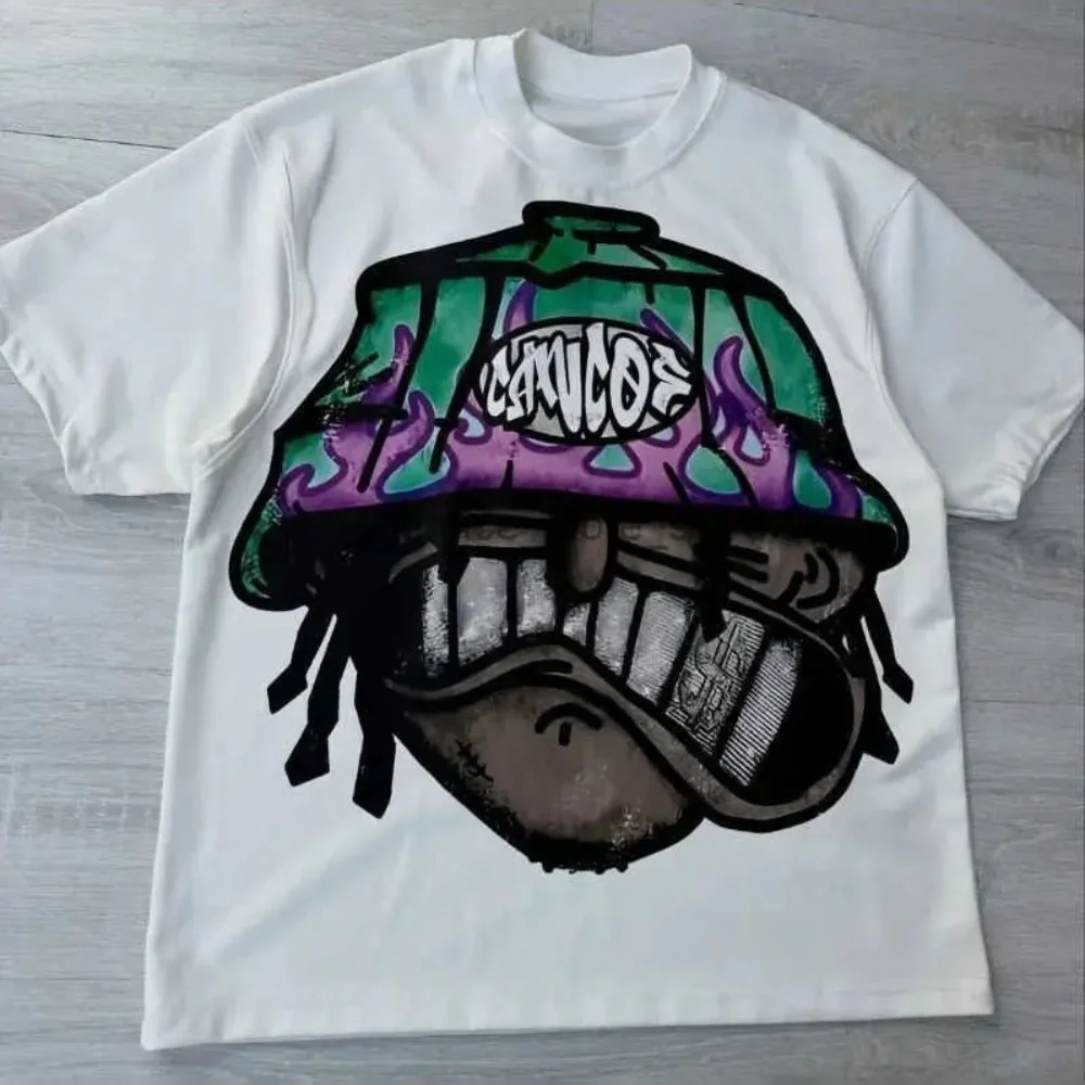 Y2k Harajuku High Street Short Sleeve Fashion Cartoon Print Shirt for Men/Women Retro Hip Hop Punk Trend Oversize Tee 260304