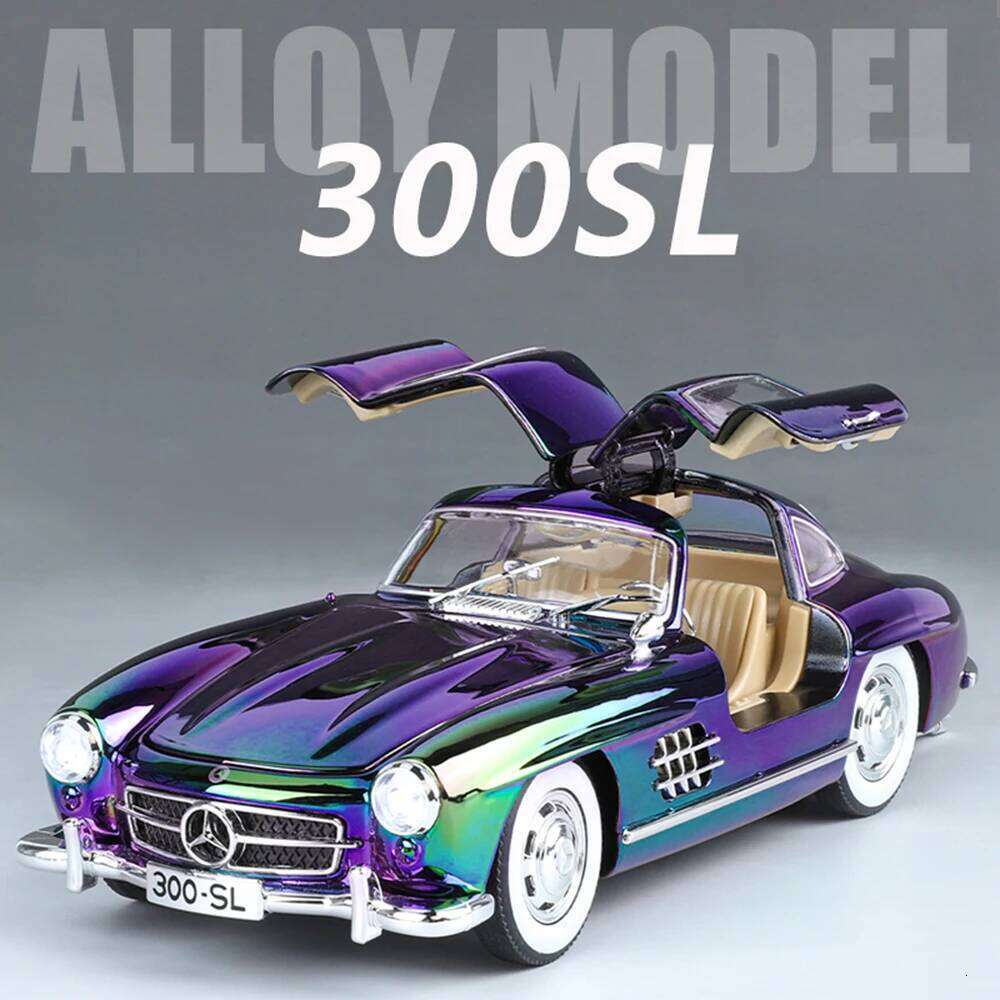 1:24 300SL 500K Alloy Vintage Car Miniature Model Toys Diecast Metal Cars Sound Light Pull Back Doors Opened Vehices Collection Z260306