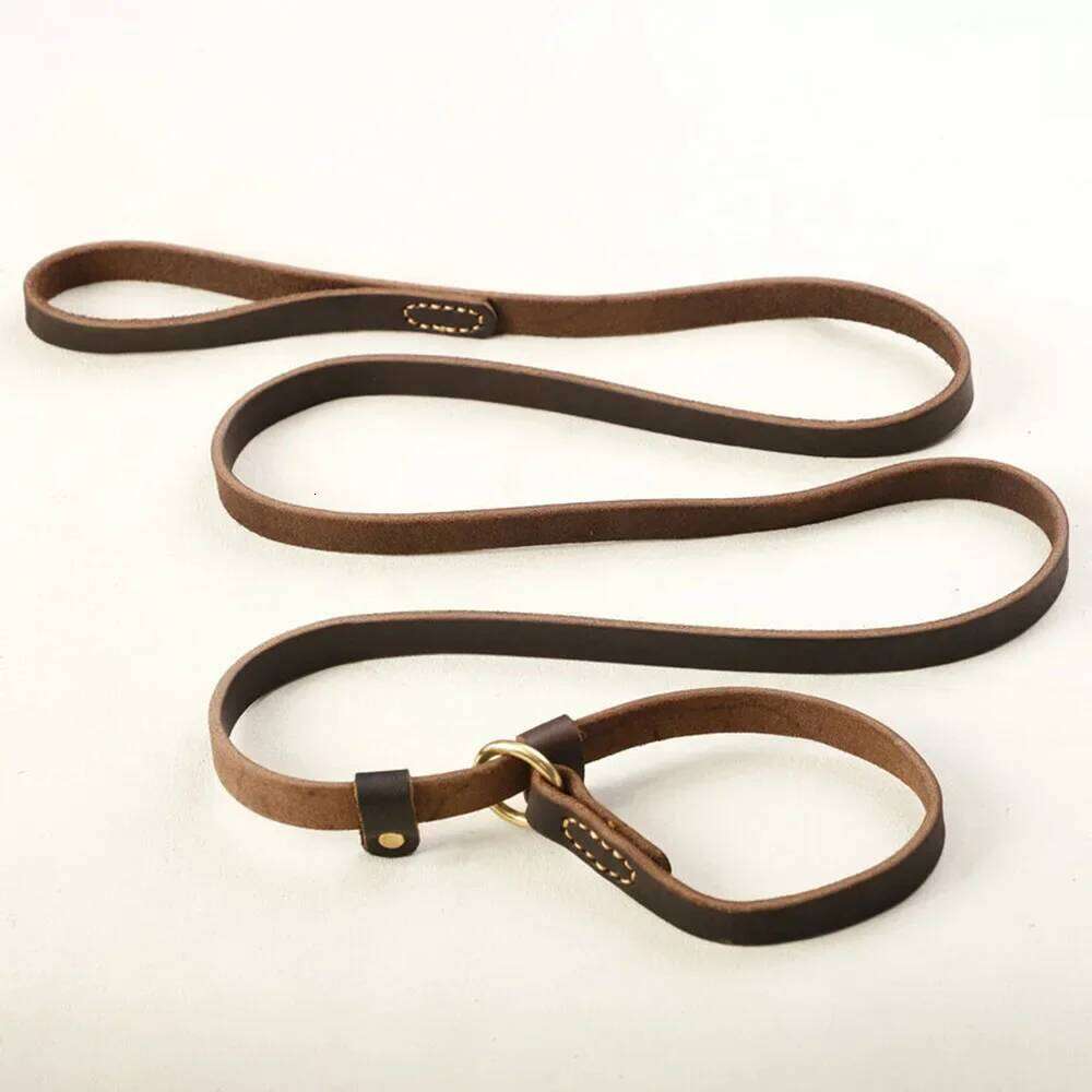 Genuine Leather Slip Rope Strong Heavy Duty Dog No Pull Training Lead Leash Collar For Dogs Bamubi