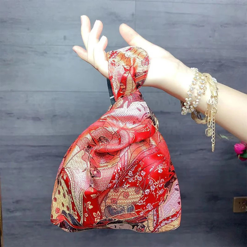 Japanese Style Wrist Bag Knot Pouch Portable Purse Chinese Handbag Key Phone Small Tote Cheongsam Accessories 260307