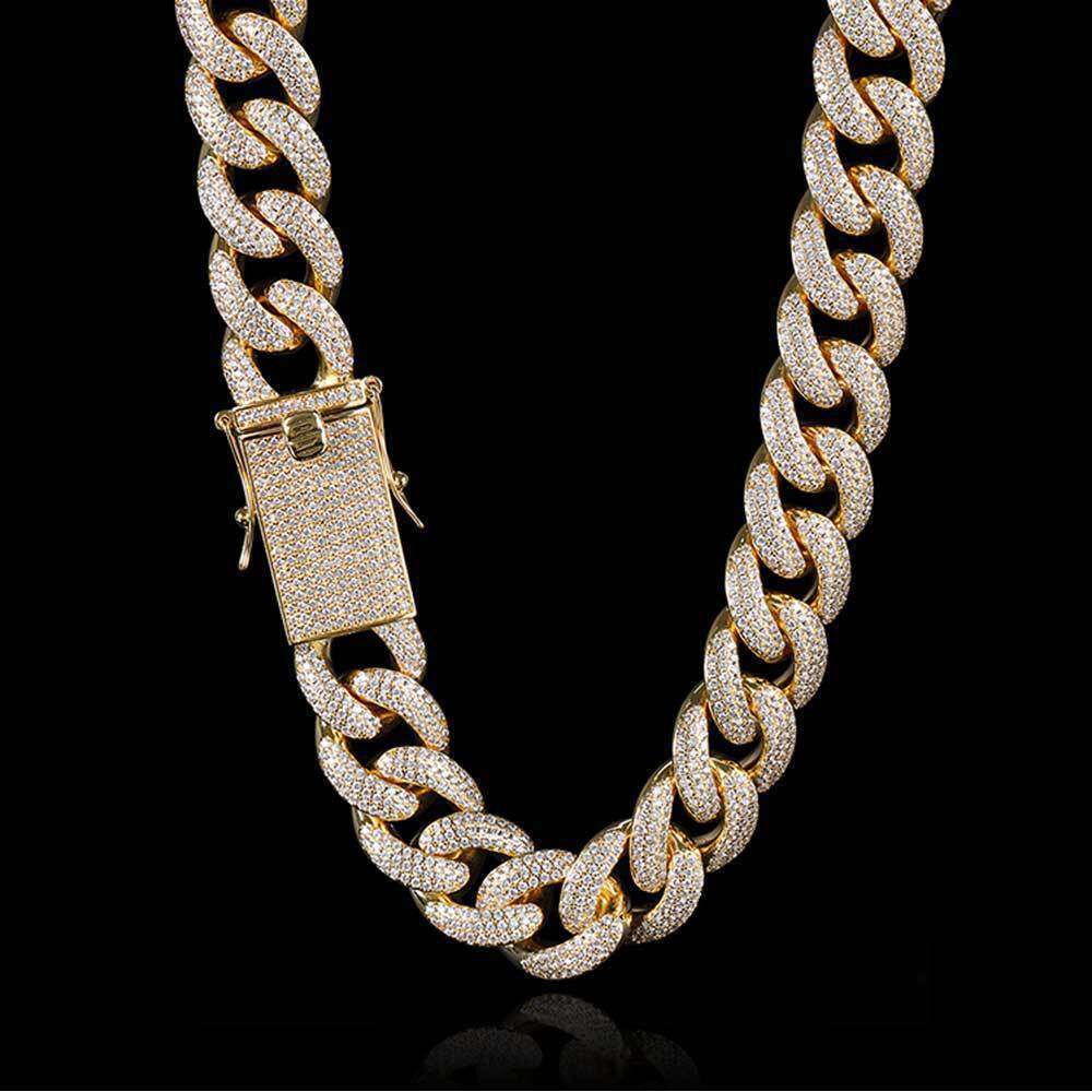 European and American jewelry hot sale: Hip-hop 18mm three-row full-diamond Cuban necklace, high-quality micro-inlaid zircon hip-hop necklace