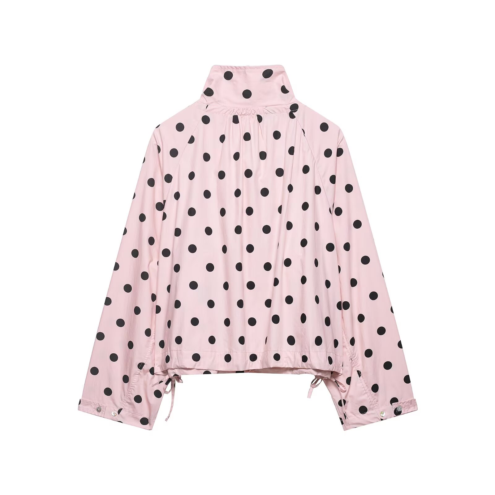 PB&ZA 2026 Spring New Product Women's Fashion Casual Bow Tie Stand up Collar Long Sleeve Polka Dot Loose Coat