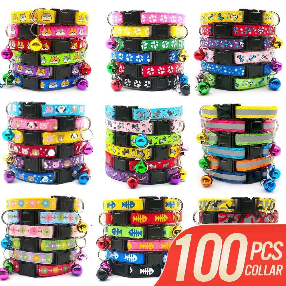 100Pcs Wholesale Colorful Collar Adjustable Pet Dog Necklace Durable Puppy Pug Bulldog Collars For Small Dogs Bamubi