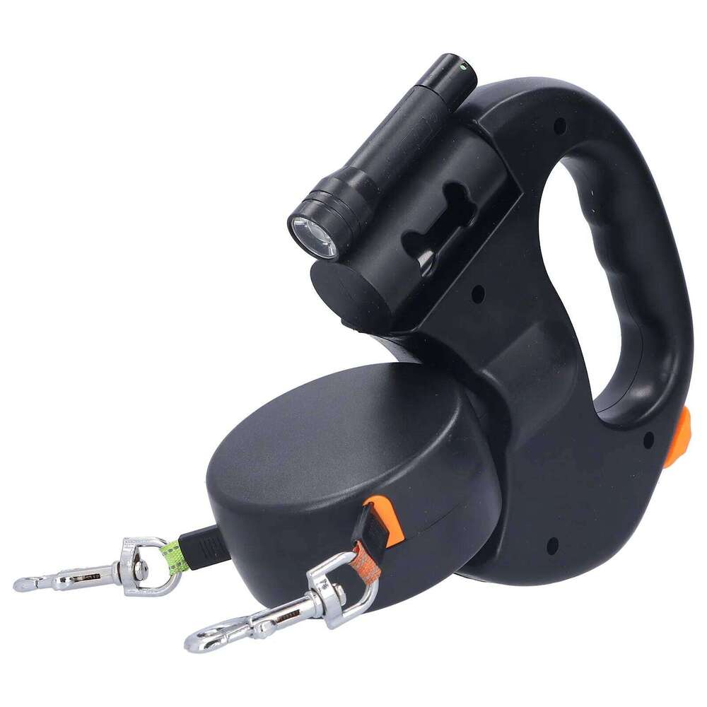Automatic Pet 1 Tow 2 Retractable Double Dog Leash With Flashlight And Bag Dispenser Bamubi