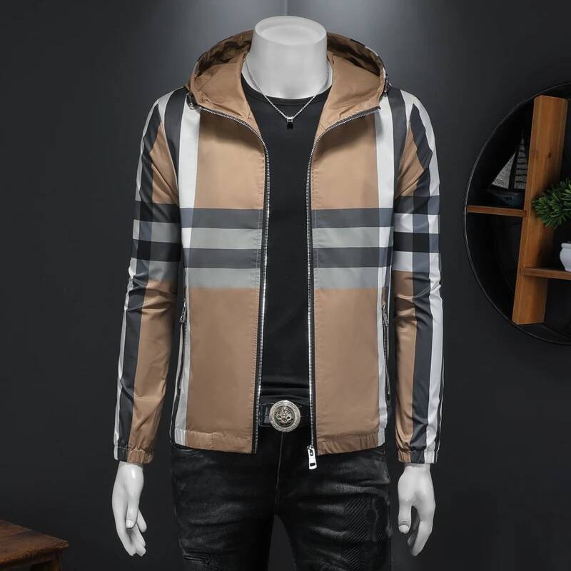 Minglu Allover Printed Spring Auutmn Men's Jackets Luxury Long Sleeve Hooded Sport Casual Male Coats Fashion Man Overcoats