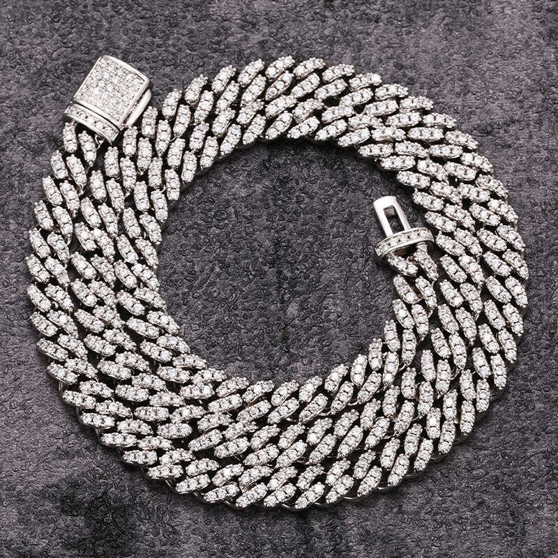 European and American cross-border S925 sterling silver 6mm moissanite inlaid high-quality Cuban chain personalized hip-hop trendy brand necklace jewe