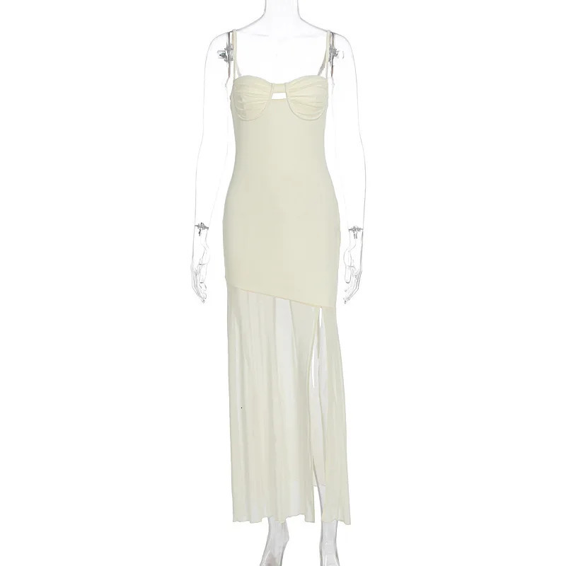 Avrilyaan Mesh Splicing Hollow Spaghetti Strap Backless Party Sexy Dresses Elegant Long Dress Women Summer Vestidos 260306