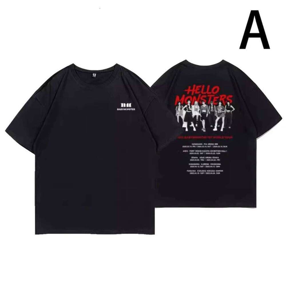 Kpop BABYMONSTER Song HELLO MONSTERS Letter Printed Cotton Top Summer Women'S Casual Harajuku O-Neck Short Sleeves XJ260306 XJ260306