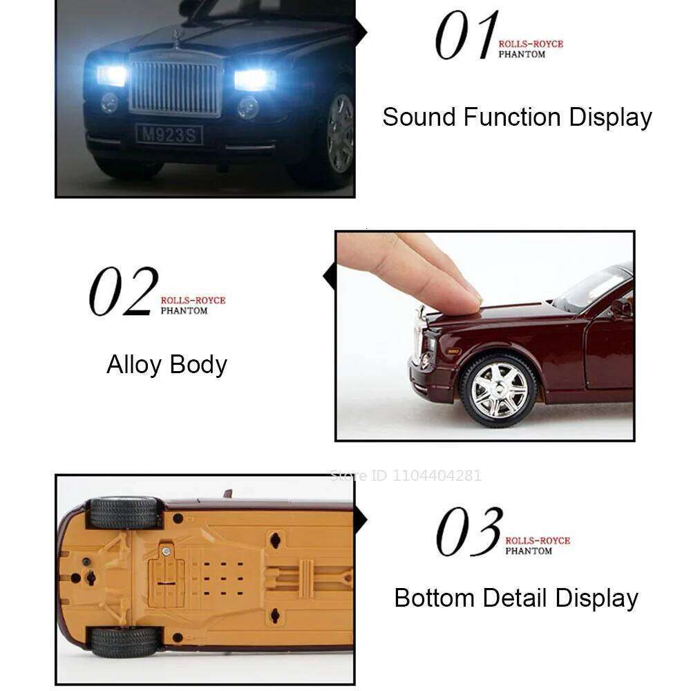 1:24 Rolls Royce Phantom Spectre Car Toy Diecast Model Doors Opened Sound Light Pull Back Miniature Vehice Children Holiday Gift Z260306