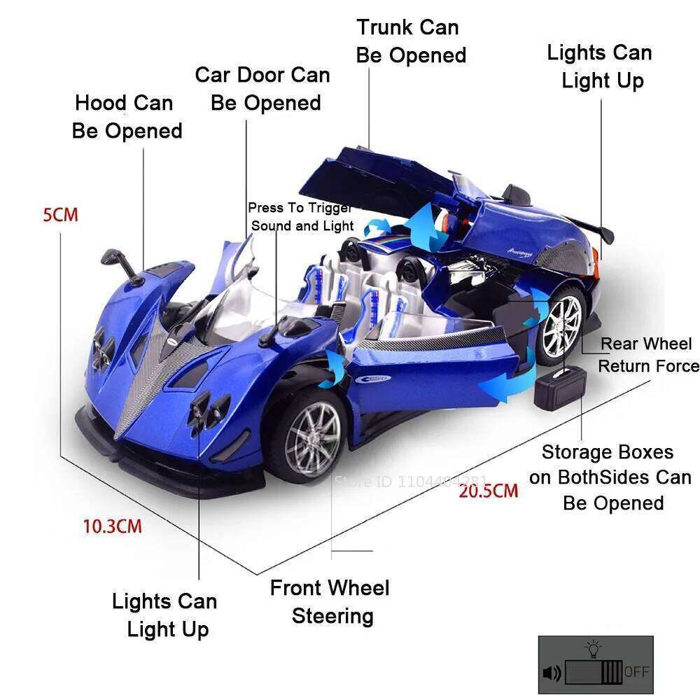 1:24 PAGANI ZONTA HP Huayra Toys Miniature Car Diecast Models Doors Opened Sound Light Pull Back Vehices for Adult Gift Ornament Z260306
