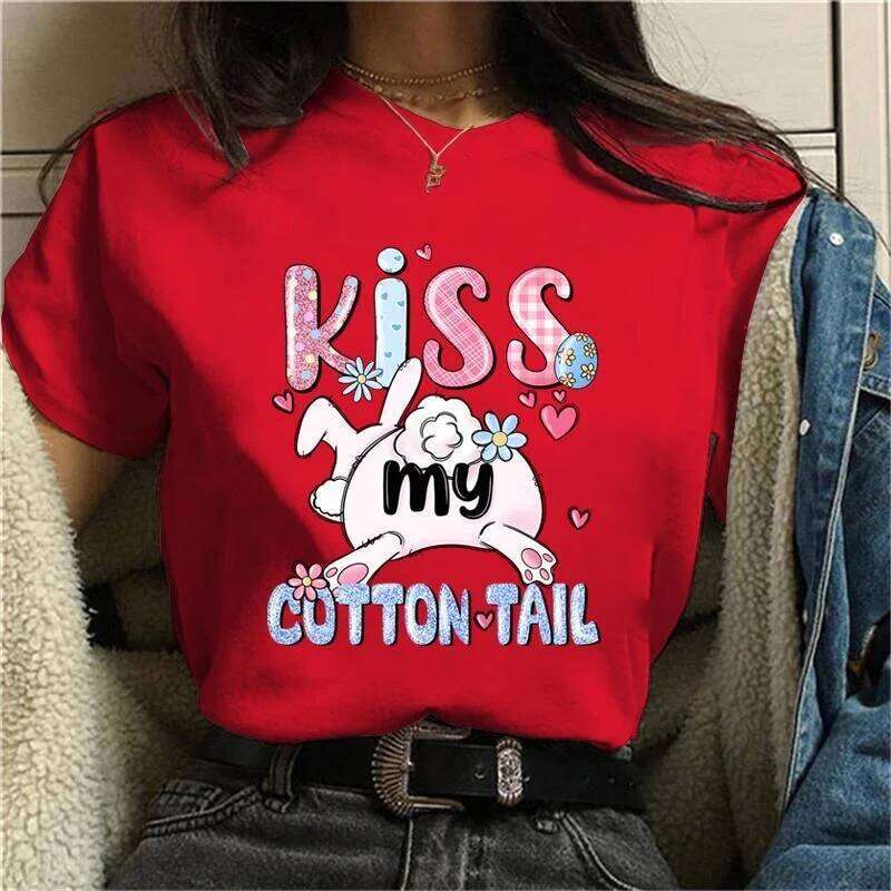 Funny Bunny Graphic T-Shirt for Women Summer Short Sleeve Casual Round Neck T-shirts Easter Fashion Creative Personalized Tops XJ260306