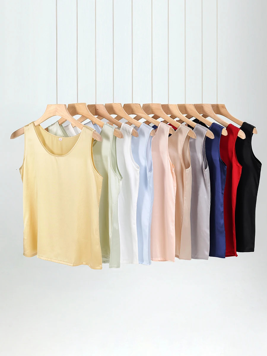 SuyaDream Women Basic Cozy Tanks 100Real Silk O neck Sleeveless Chic T Shirt Solid Summer Vests White Pink Beige 260306