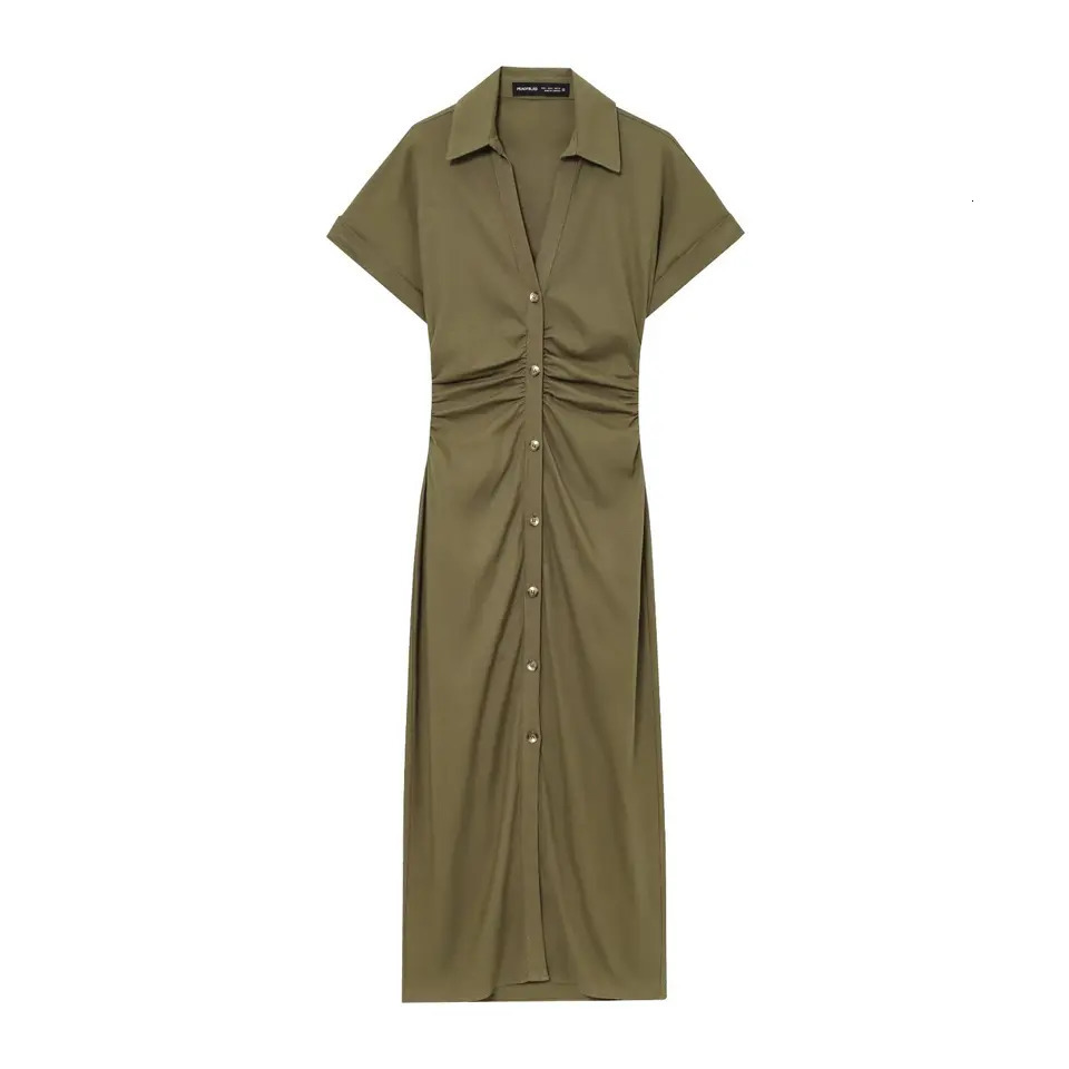 ETJ SpringSummer Womens elegant holiday style refreshing and comfortable short-sleeved V-neck MIDI dress 260306