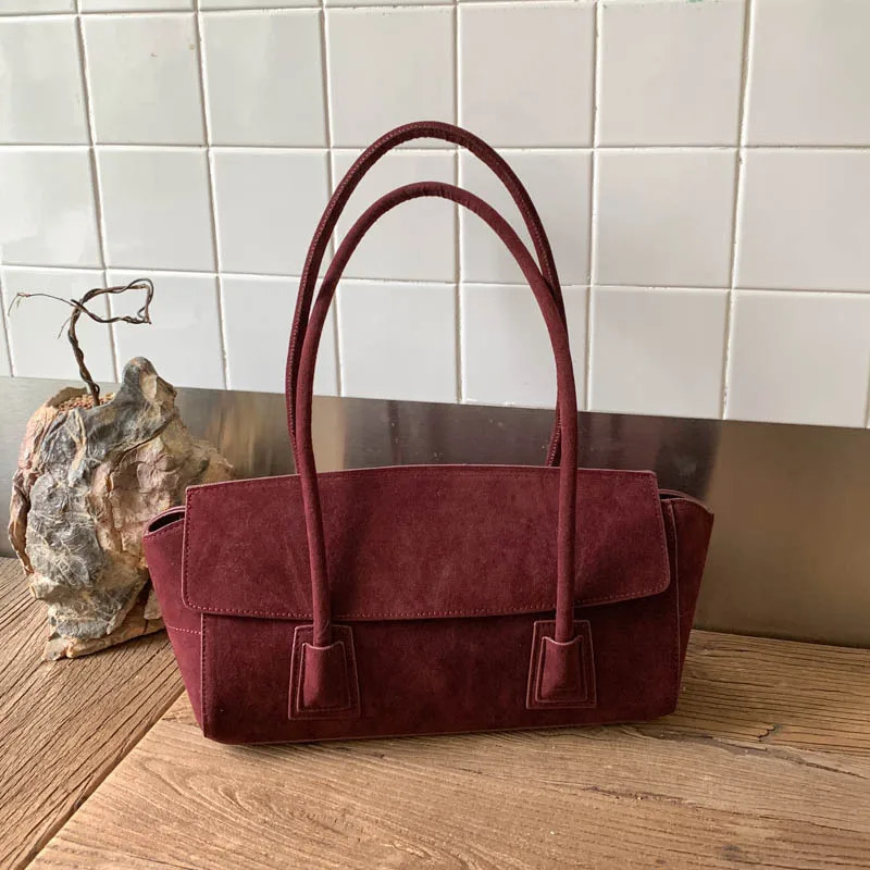 Vintage Suede Shoulder Bag Korean Fashion Simple Crossbody Handle for Women Comfortable and Versatile Texture Storage Bags 260227