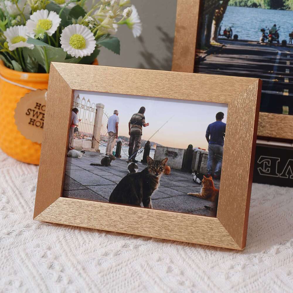 1pc solid wood frame gold, framed 4/5/6/7/8in photo frame, living room bedroom corridor wall or desktop decoration H260306