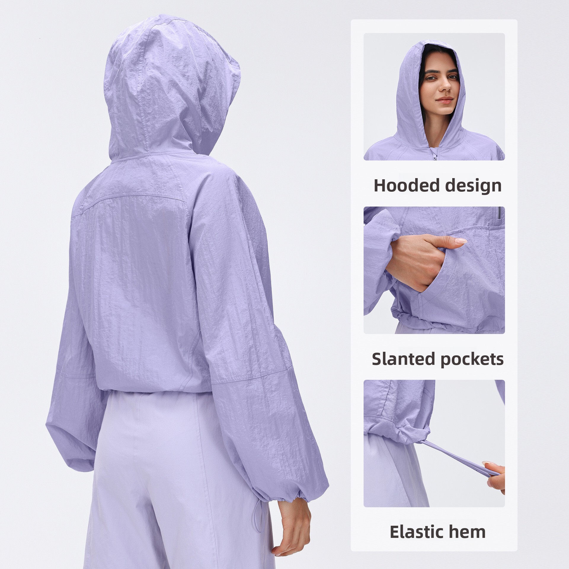 Spring Half-Zip Hooded Sports Windbreaker for Women, Short Loose Fit, Versatile Outdoor Running Fitness Jacket