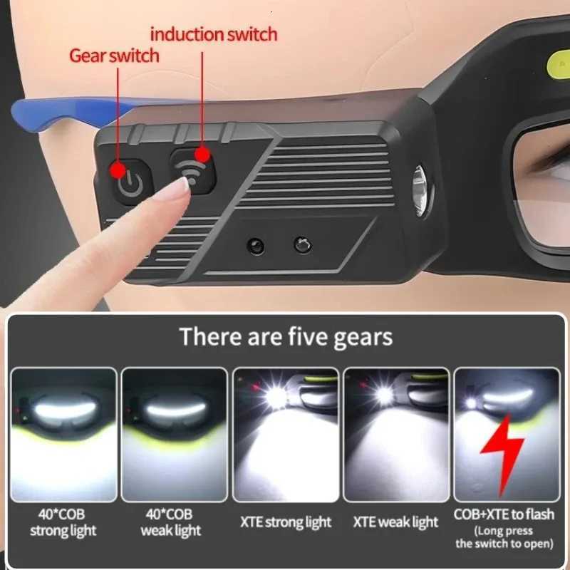 Industrial Headlight 90 Degree Movement Wave Recognition Technology 5 Light Modes Waterproof Construction High Power LED Outdoor H260307