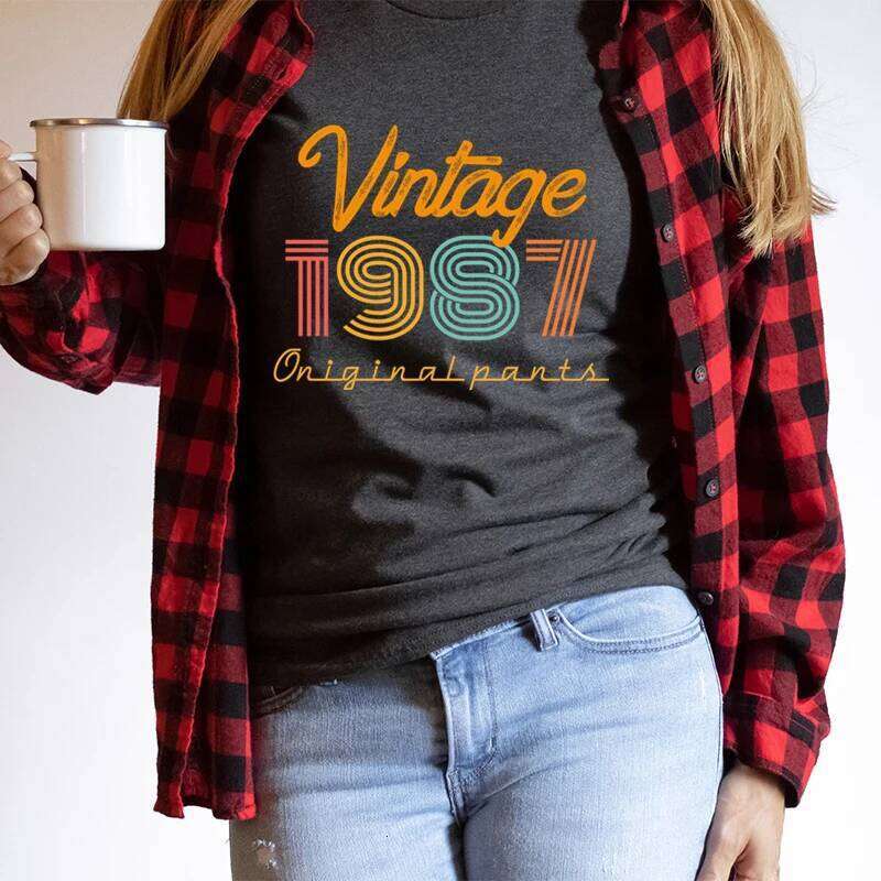 Vintage 1987 Print T Shirt Women 37 Years Old Birthday Anniversary T-shirt Harajuku Fashion Short Sleeve Streetwear Retro Shirts XJ260306