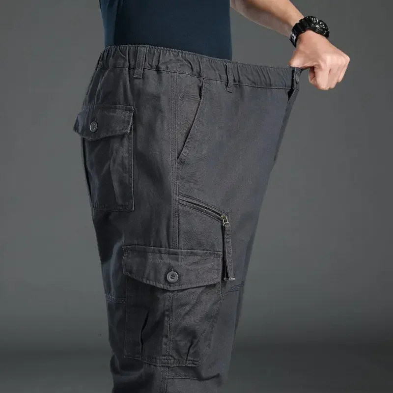 High Quality Mens Tactical Pants Elastic Waist Cargo Large Size Cotton Pants Multi-Pocket Trousers Sports Training Work Pants 260305