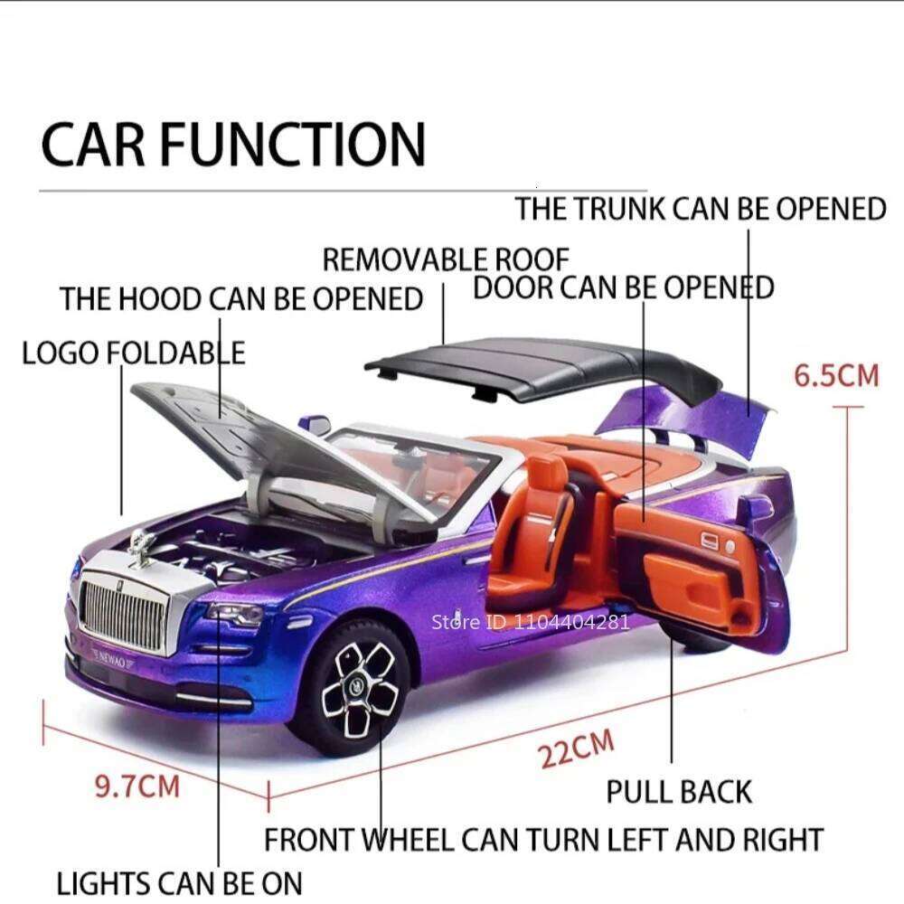 1:24 Rolls-Royce Dawn Spectre Car Toys Diecast Alloy Model Doors Opened Sound Light Pull Back Miniature Vehice Boy Birthday Gift Z260306