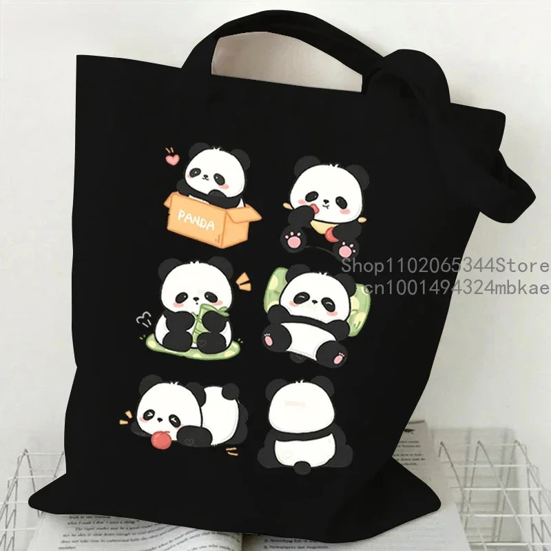 Cartoon Panda Pattern Canvas Shoulder Bag Women Portable Versatile Storage Cute Animal Shopping Bags Teen Girl Handbag 260307