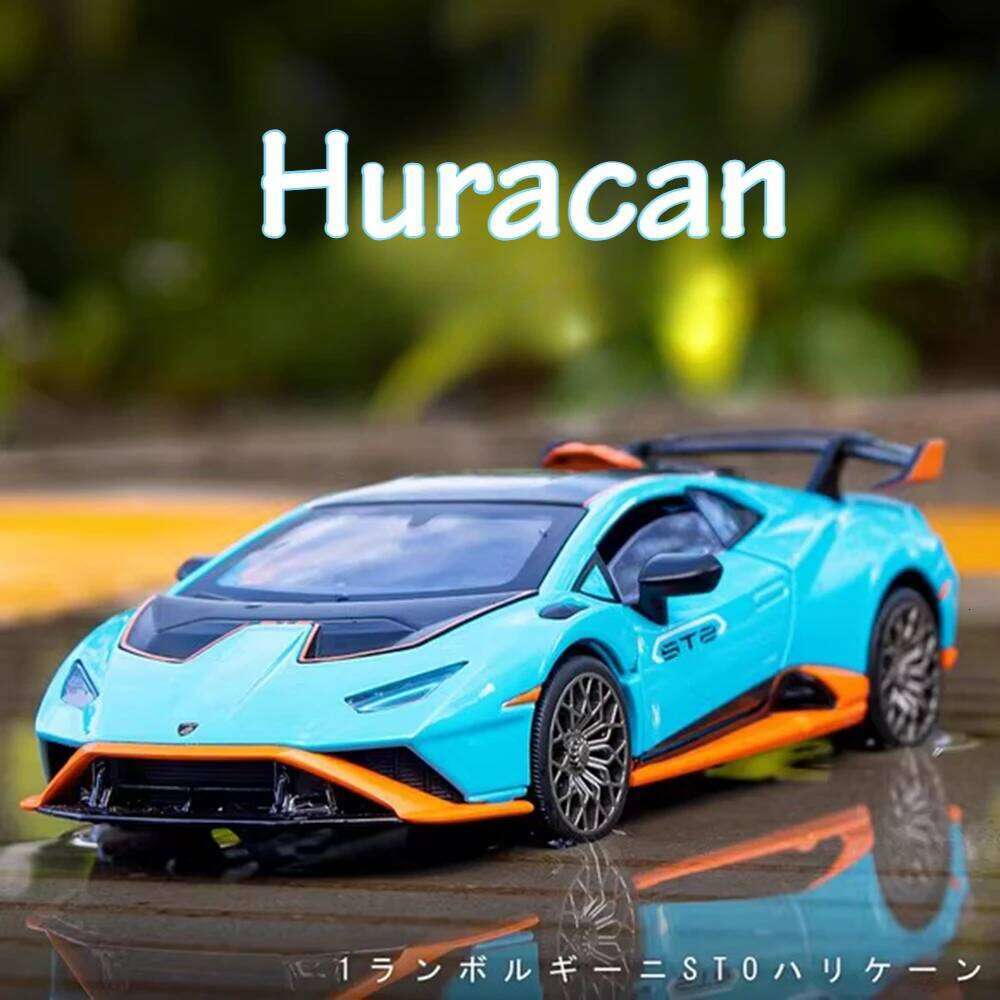 1:24 Lambor Huracan STO SCV12 Model Toys Alloy Diecast Cars Doors Opened with Sound Light Pull Back Vehices Boy's Birthday Gifts Z260306