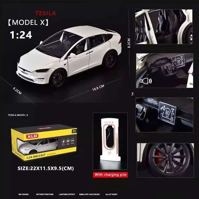 New 1:24 Simulation Tesla X Alloy Model Sound And Light Pull Back Toy Metal Electric Car Boy Collection Decoration Gift Z260306