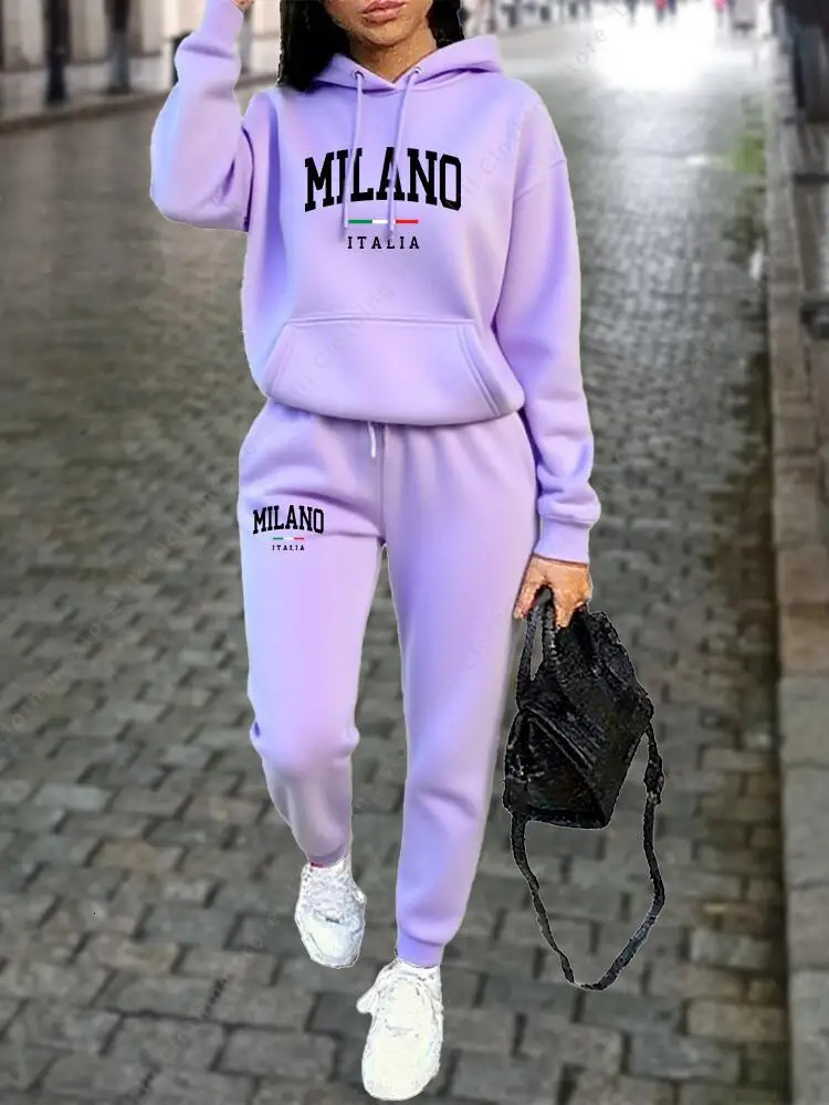 MILANO Pants Sets for Women Clothing High quality Sweatshirt Sweatpant Hoodie Suit 2 Piece Autumn Winter Outfits Woman Tracksuit 260304 - view 3