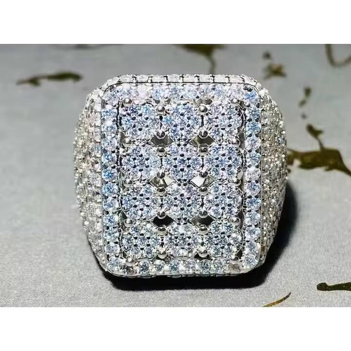 Unisex Crystal Rhinestone 925 Sterling Silver Gold Plated Hip Hop Style Ring Sizes Varied for Engagement Day
