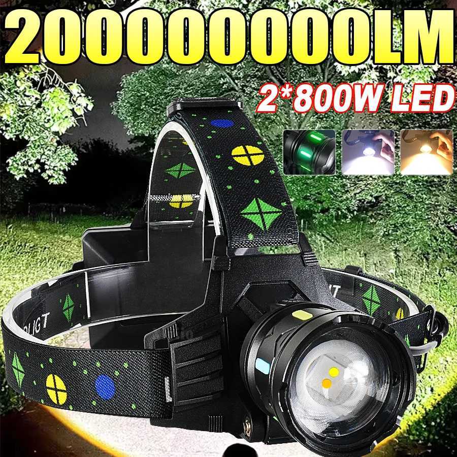 2026 Powerful LED Headlamp Type-C Rechargeable Headlight 318650 Head Flashlights High Power Head Lamp Fishing Zoom Headlights H260307