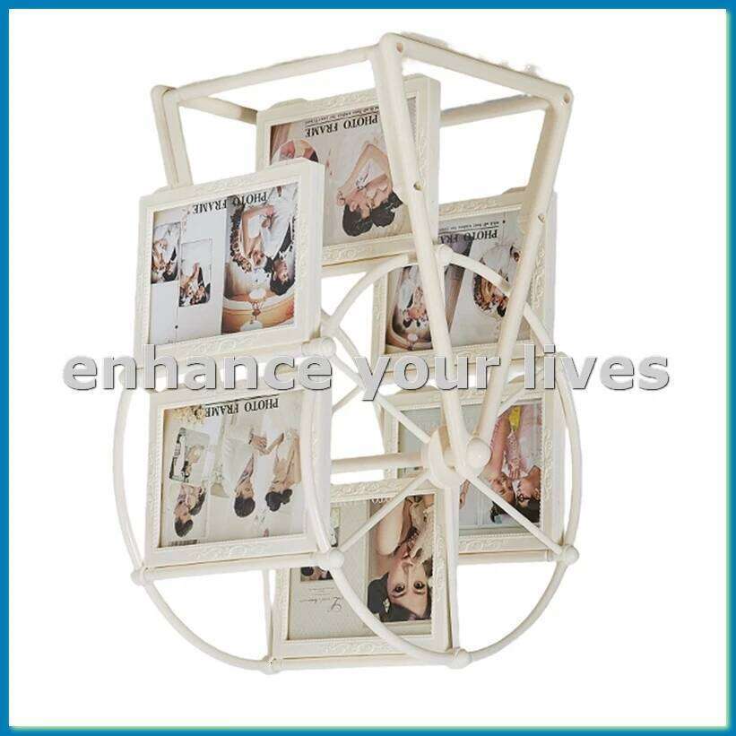 Retro Vintage Rotating Wheel Picture Frame, Personalized Family Frame Shows for 12 Photo Home Decor A-AT48 H260306