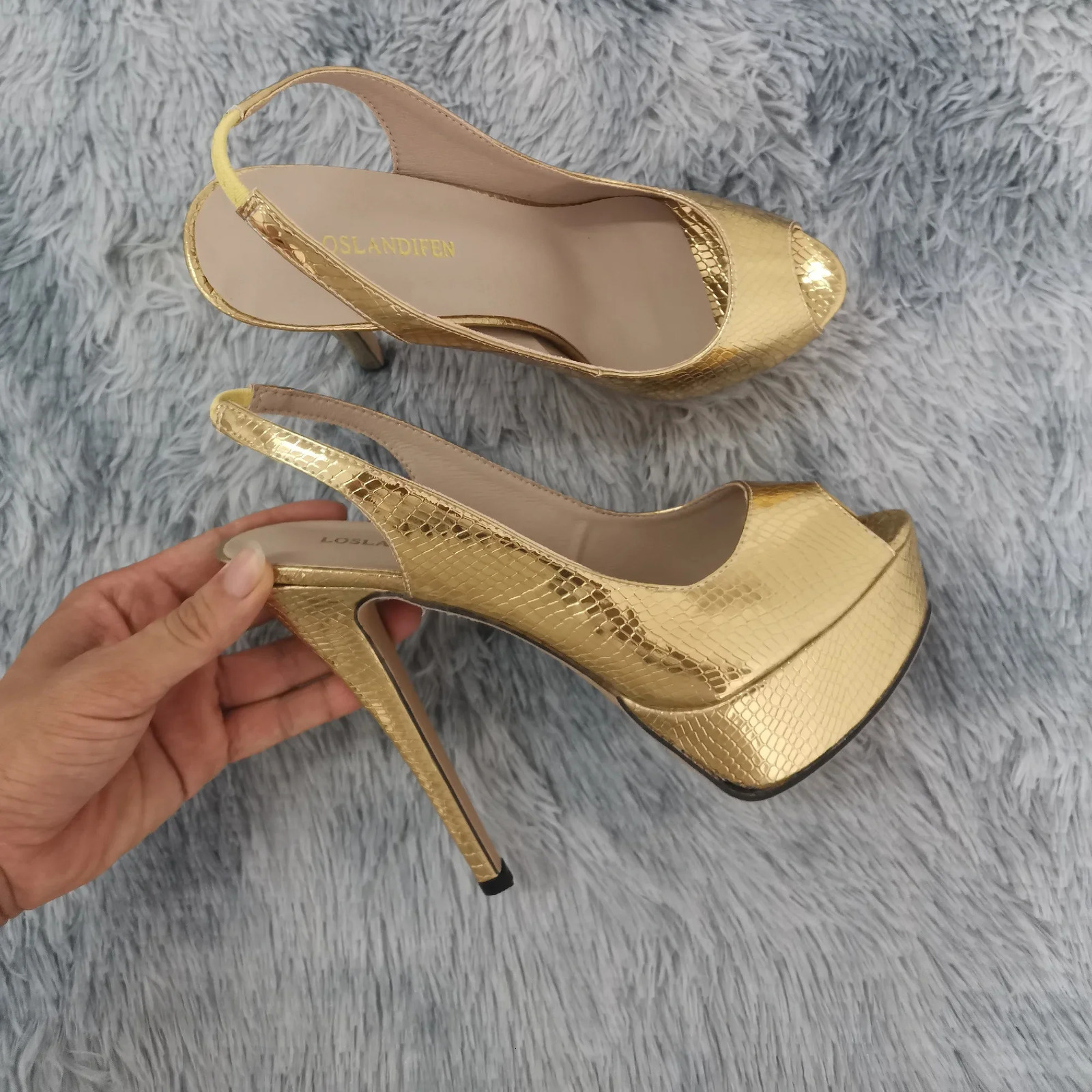 Women Pumps 14CM Platform High Heels Sexy Gold Silver Crocodile Pattern Open Toe Sandals Gladiator Party Dress Woman Shoes 260306