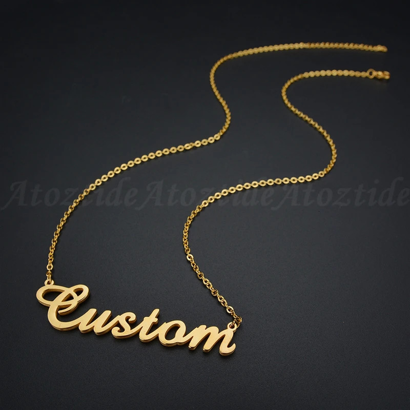 Atoztide Customized Fashion Stainless Steel Name Necklace Personalized Letter Gold Color Choker Necklace Pendant Nameplate Gift 260302