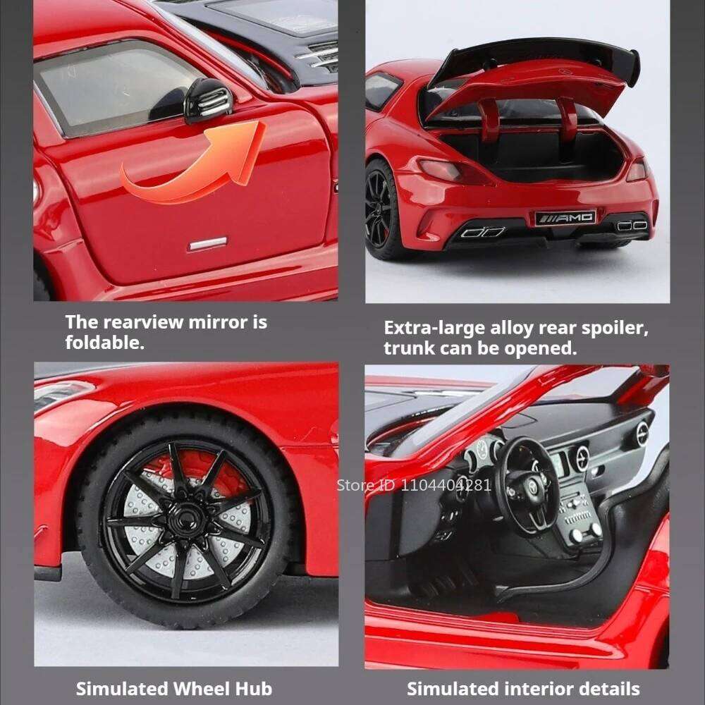 1:24 SLS SLE Alloy Car Miniature Toys Diecast Model Doors Opened Sound Light Rear Wheel Pull Back Vehice Kid Exquisite Ornaments Z260307
