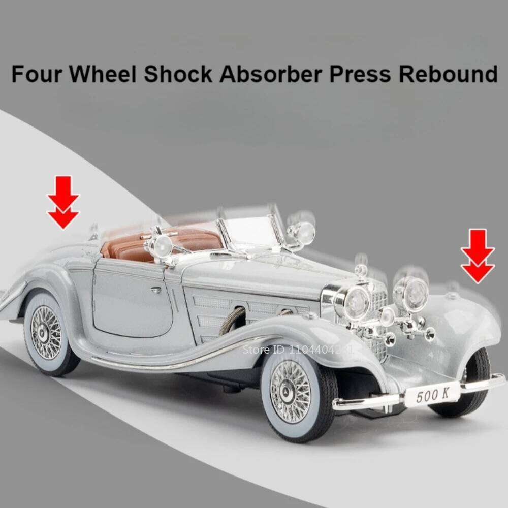 1:24 500K 300SL Alloy Models Diecast Classic Car Doors Opened Sound Light Pull Back Miniature Vehices Vintage Collectibles Gifts Z260307