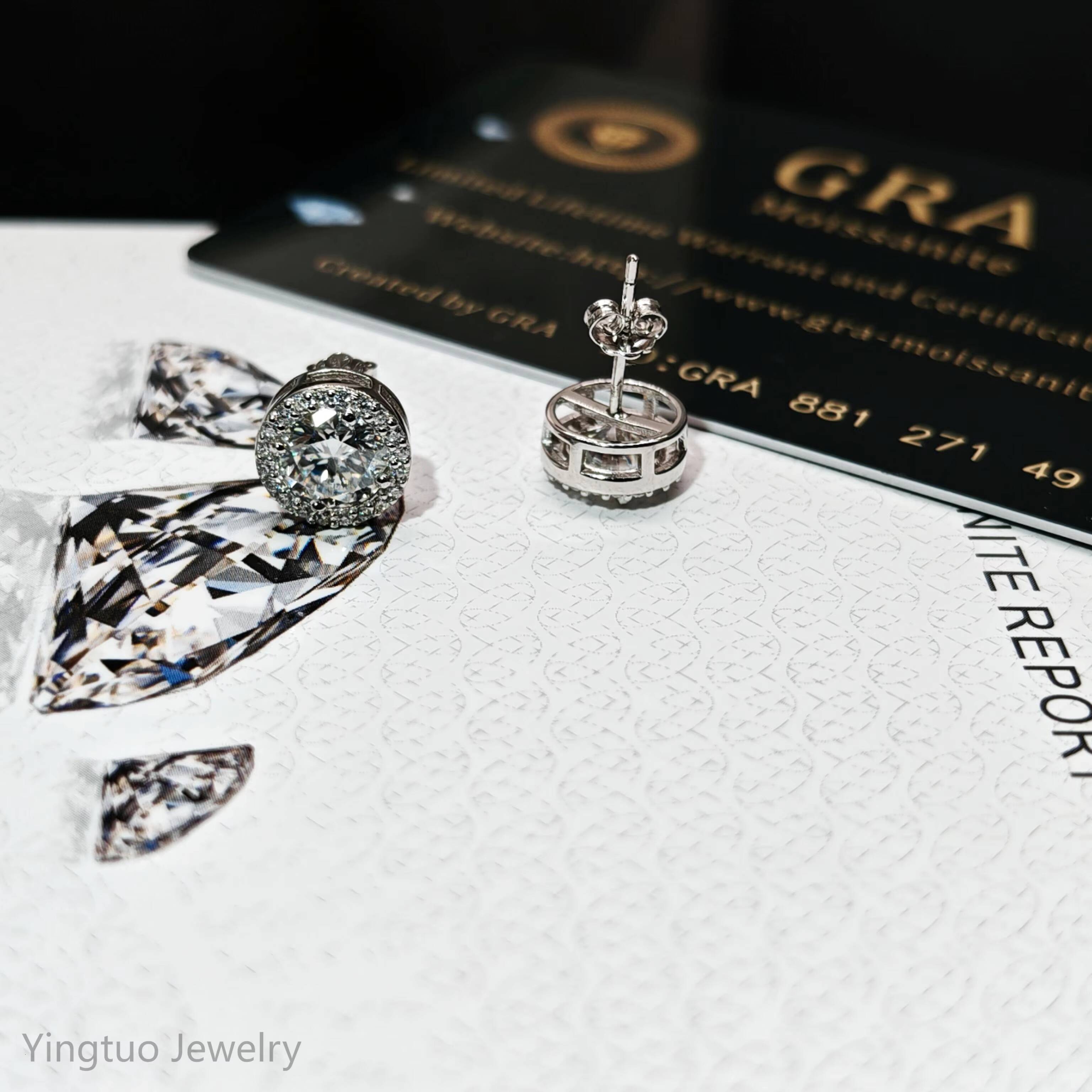 925 Sterling Silver Moissanite Diamond White Gold Stud Earrings Screw Back with GRA Certificate