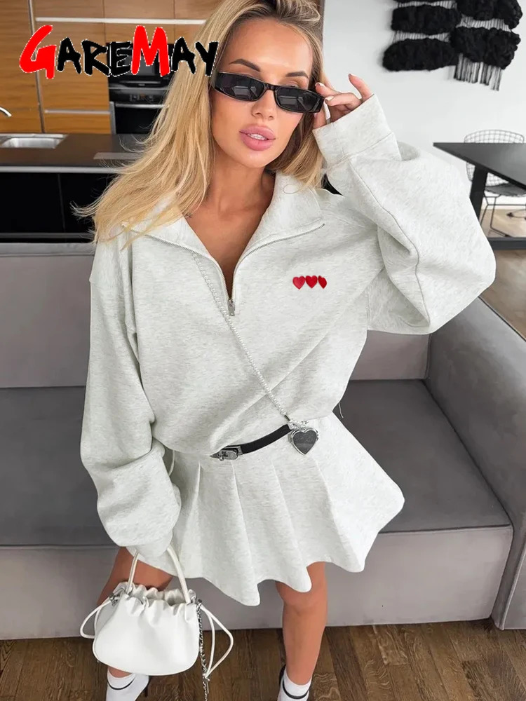 Womens Summer Suit with Skirt Cotton Tracksuit with Zipper Oversize Two-piece Top and Skirt Set Casual Yellow Suit for Women 260304