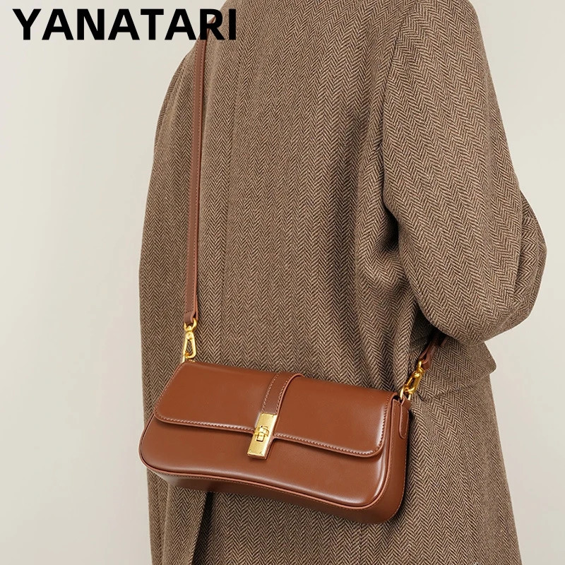 YANATARI underarm cowhide Genuine leather handbags women vintage shoulder bag female crossbody bags y high quality 260228