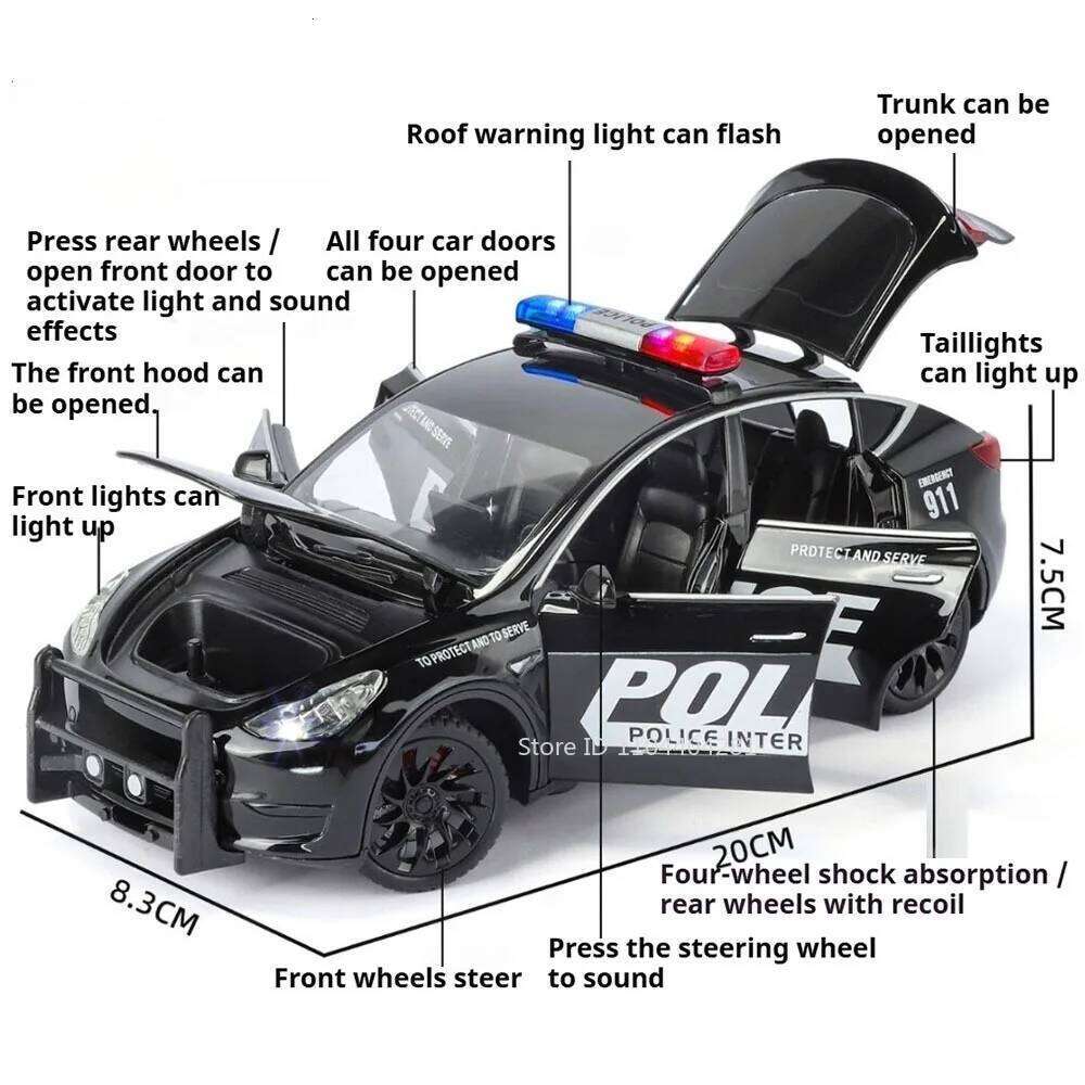 1:24 Y Challenger SRT Hellcat Police Car Diecast Alloy Model Toy Front Wheel Steering Doors Opened Vehice Child Gift Z260307