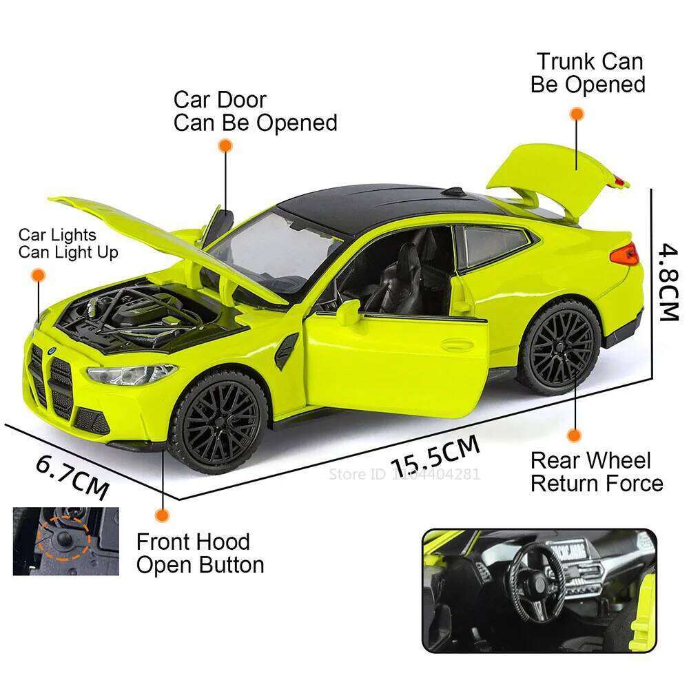 1:32 M4 M8 Alloy Sports Car Diecast Models Toys 4 Doors Opened Sound Light Pull Back Miniature Vehices Children's Birthday Gifts Z260307