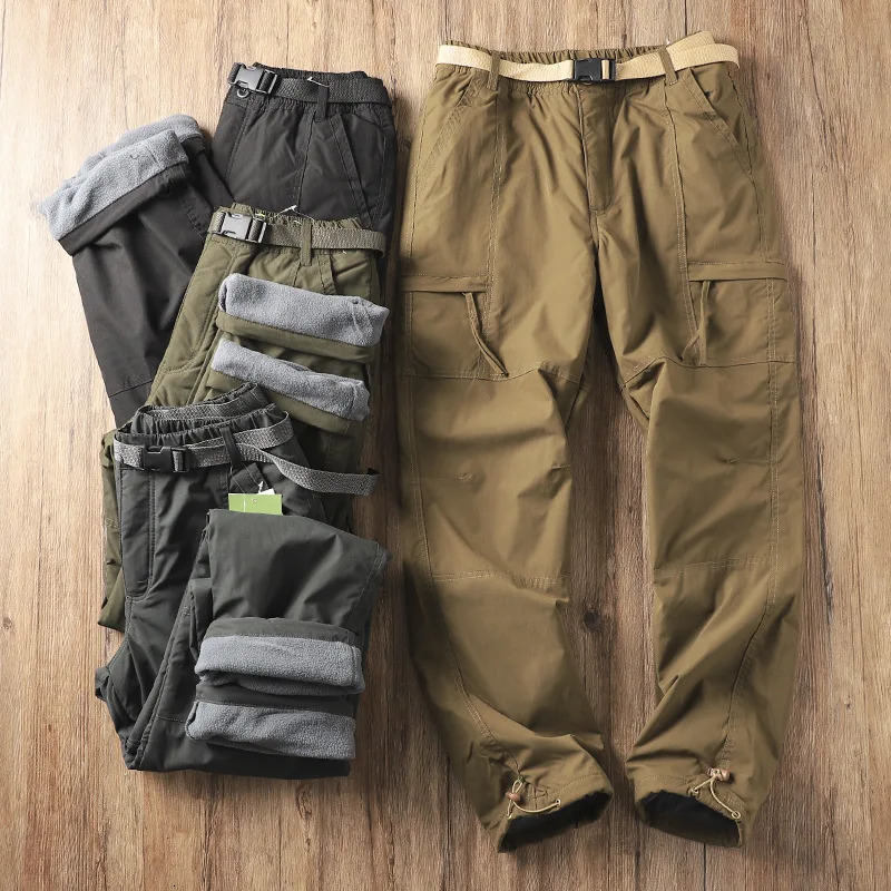 Outdoor Workwear Pants Mens Loose Fce Lined Thi Soft ell Hiking Pants Windproof Waterproof Polyester Fiber Straight Leg 260304