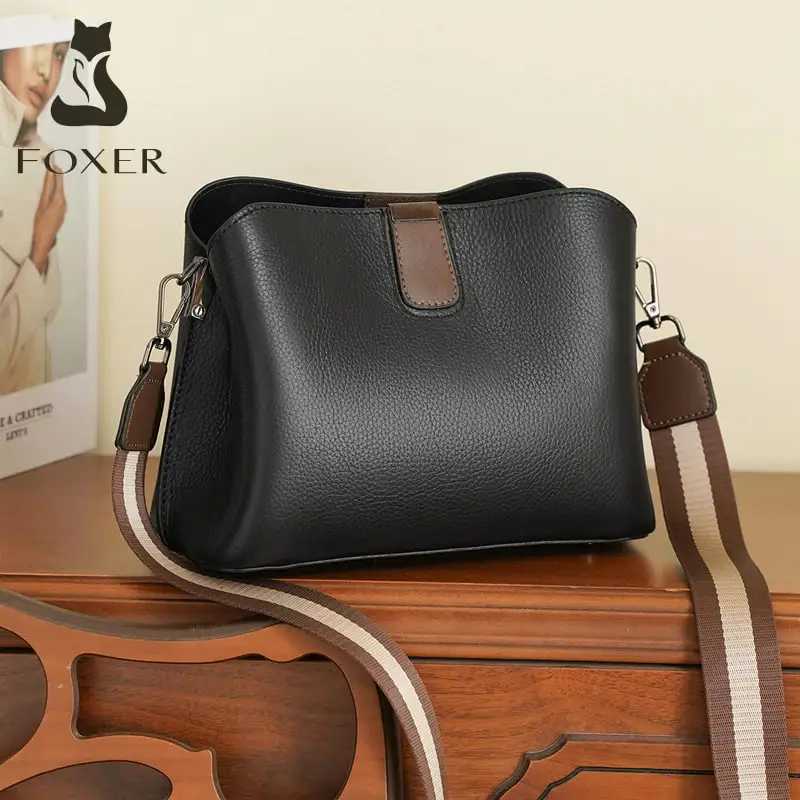 FOXER Genuine Leather Womens Shoulder Bag 2026 Casual Lager Tote Bag PVC Female Crossbody Purse H260306