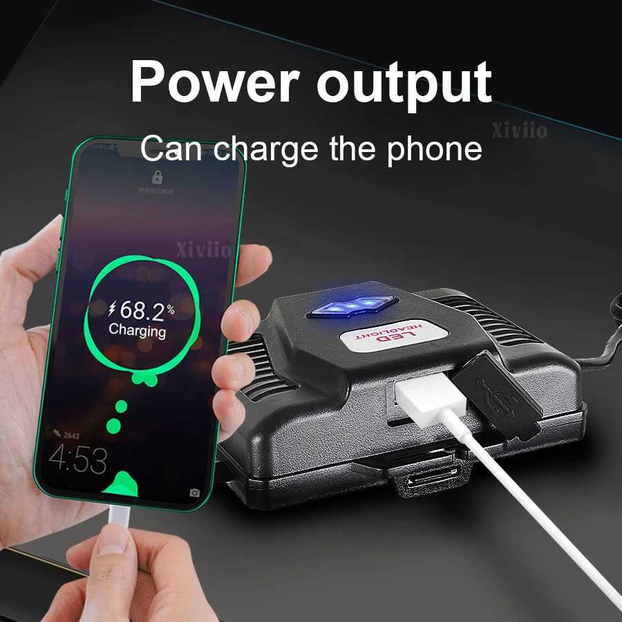 2025 Most Powerful Headlamp White/Yellow Light Rechargeable LED Headlight 7800M High Power Head Flashlight for Fishing Camping H260307