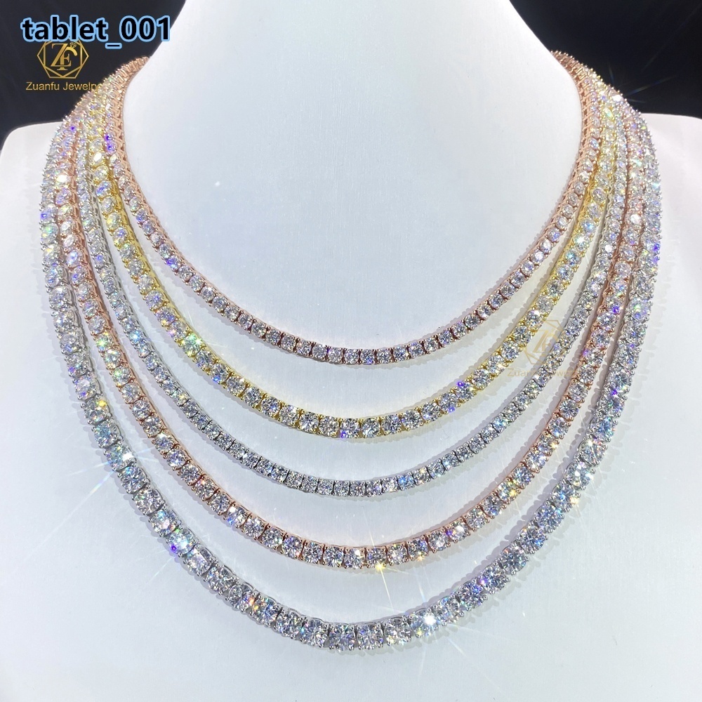 Pass Diamond Tester Large Stock Hip Hop Jewelry 20mm-65mm VVS Moissanite Diamond 925 Silver Iced Out Tennis Chain Necklaces
